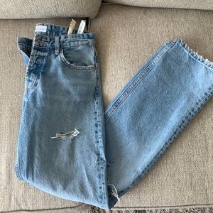 Zara ripped full length straight jeans